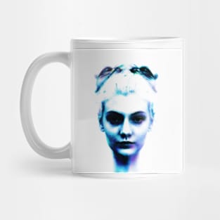 Beautiful tender girl, blue and violet tones. Bright. Mug